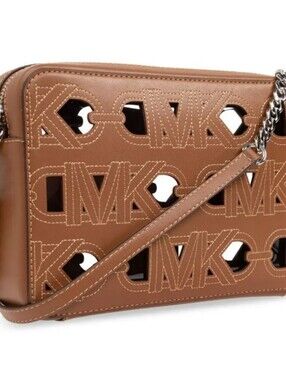 Michael Kors Brown Cutout Logo Leather Crossbody
